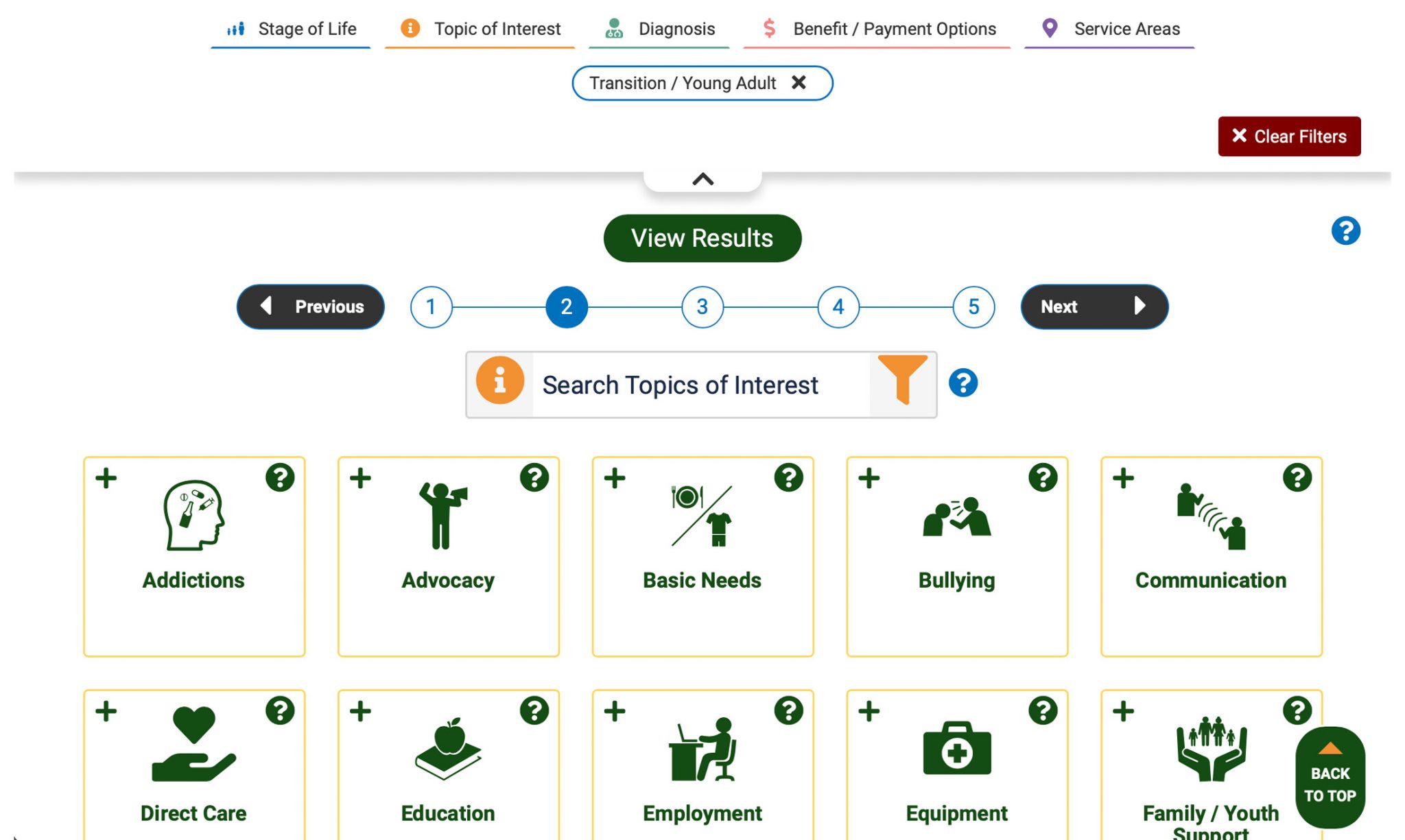 Pathfinder new website features: • Stage of Life, Topic of Interest, Diagnosis, Benefit/Payment Options, Service Area
